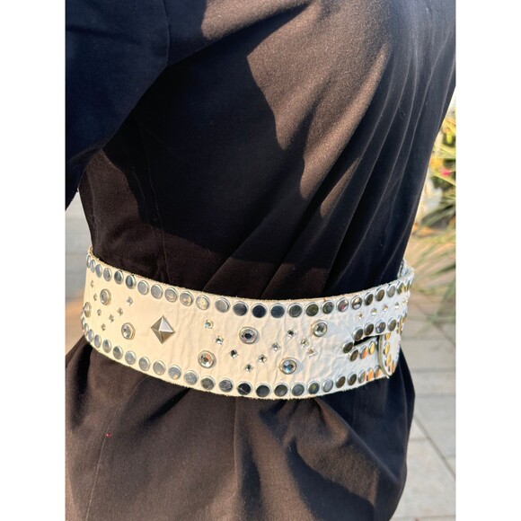 Sheila Kaufman, White, Leather, Crystal and Stud embellished Wide Belt, 1980s main image 6